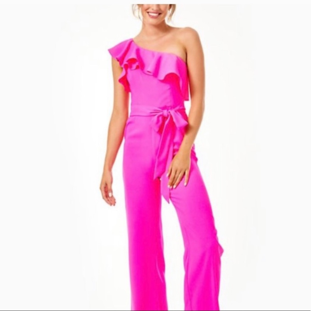 Lilly Pulitzer HOT PINK One Shoulder Lyra Jumpsuit - Size 2 NWOT